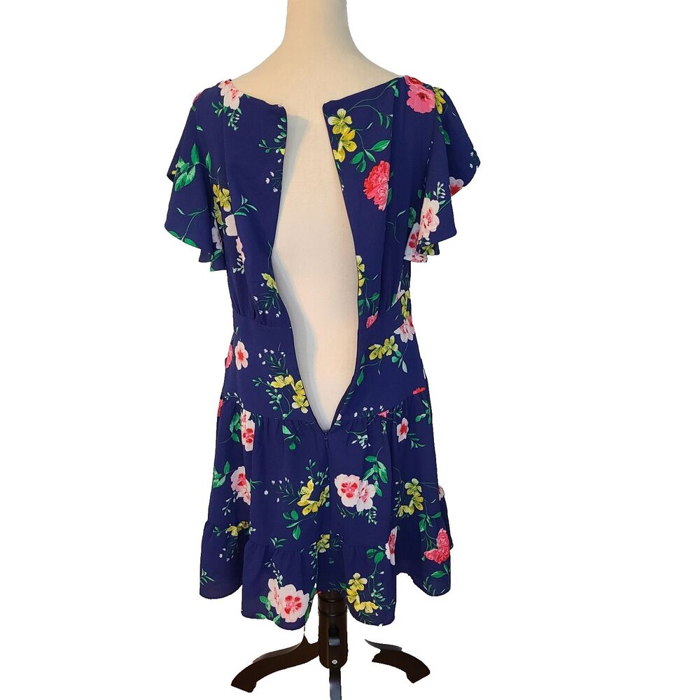 Eliza J Flutter Sleeve Floral Dress Sz 10 Navy Tiered Ruffle Hem Boho Event NWOT - Picture 6 of 10